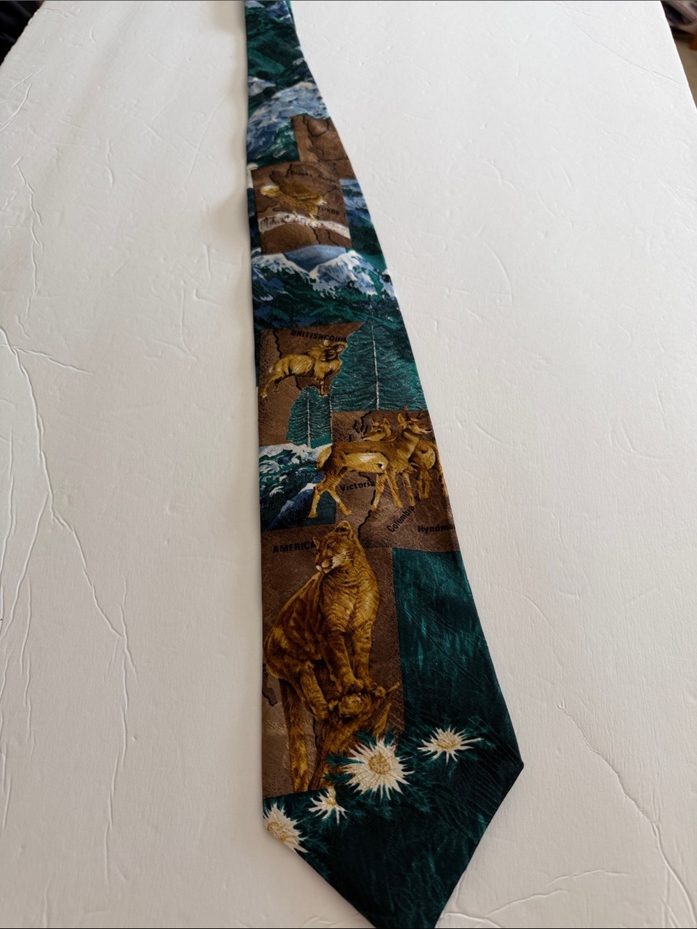 Endangered Species “North American” Kingdom Scene Silk Tie with Wildlife Print
